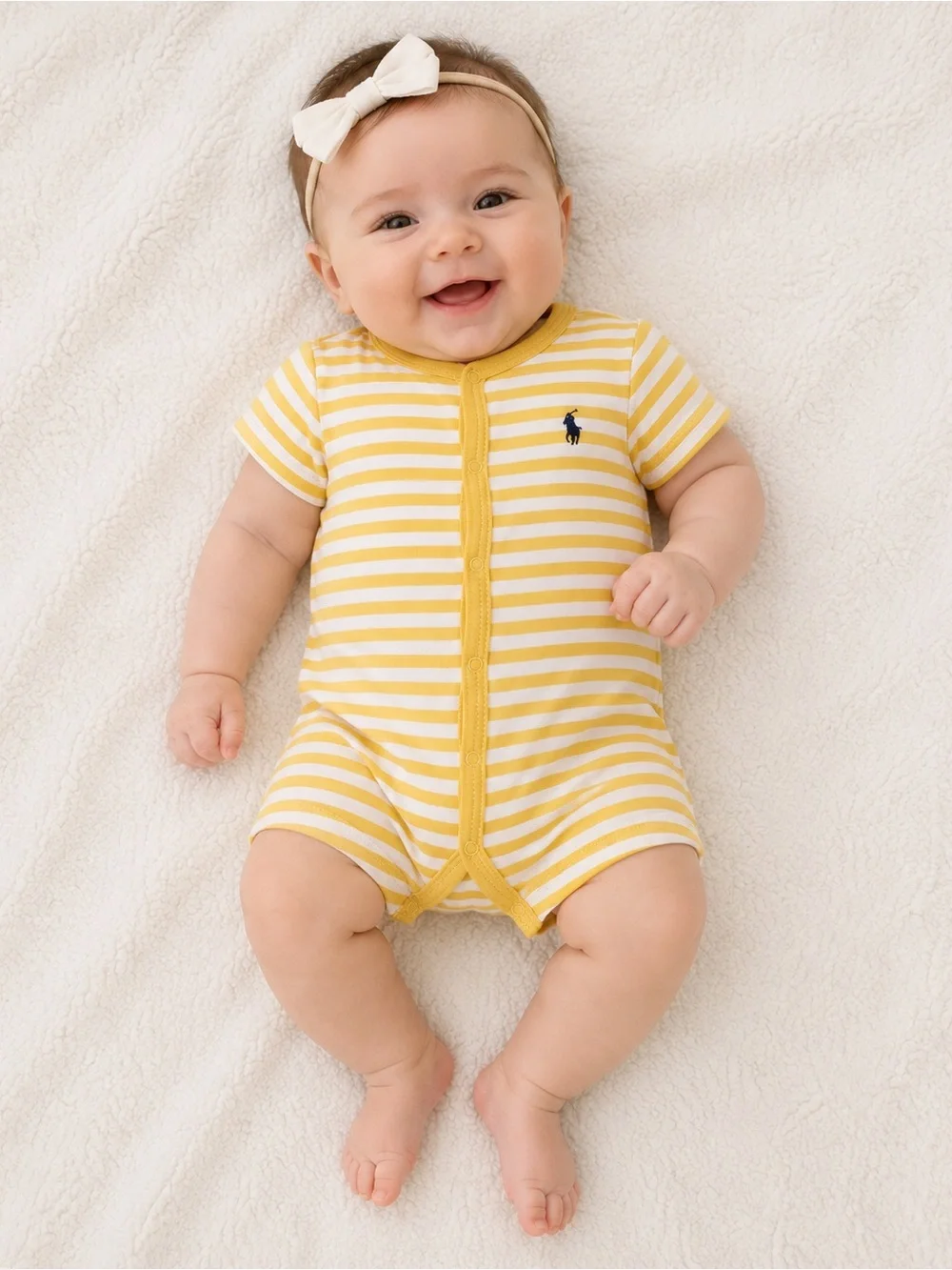 Ralph Lauren Yellow and White Striped Cotton One-Piece Bodysuit